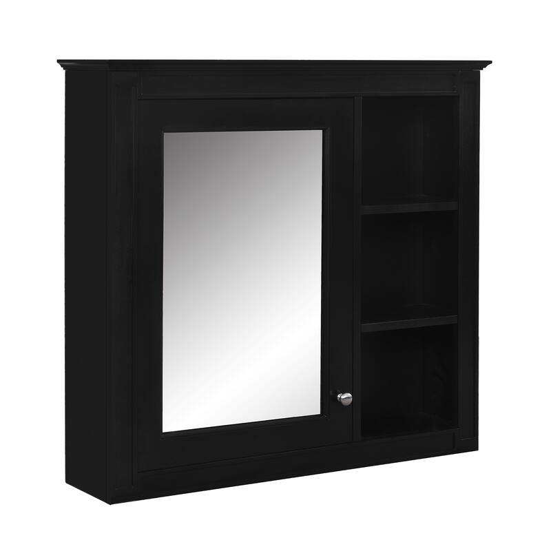 Roomfitters 30"x28" Medicine Cabinet, Wall Mounted Mirror Cabinet with 3 Open Shelves, Bathroom Storage Organizer, Black