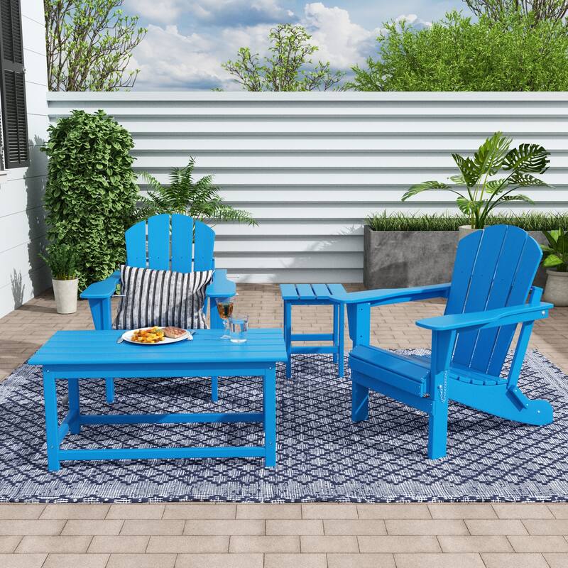 Laguna Hdpe All Weather Outdoor Patio Foldable Adirondack Chairs Conversation Set (4-Piece Set) - Pacific Blue