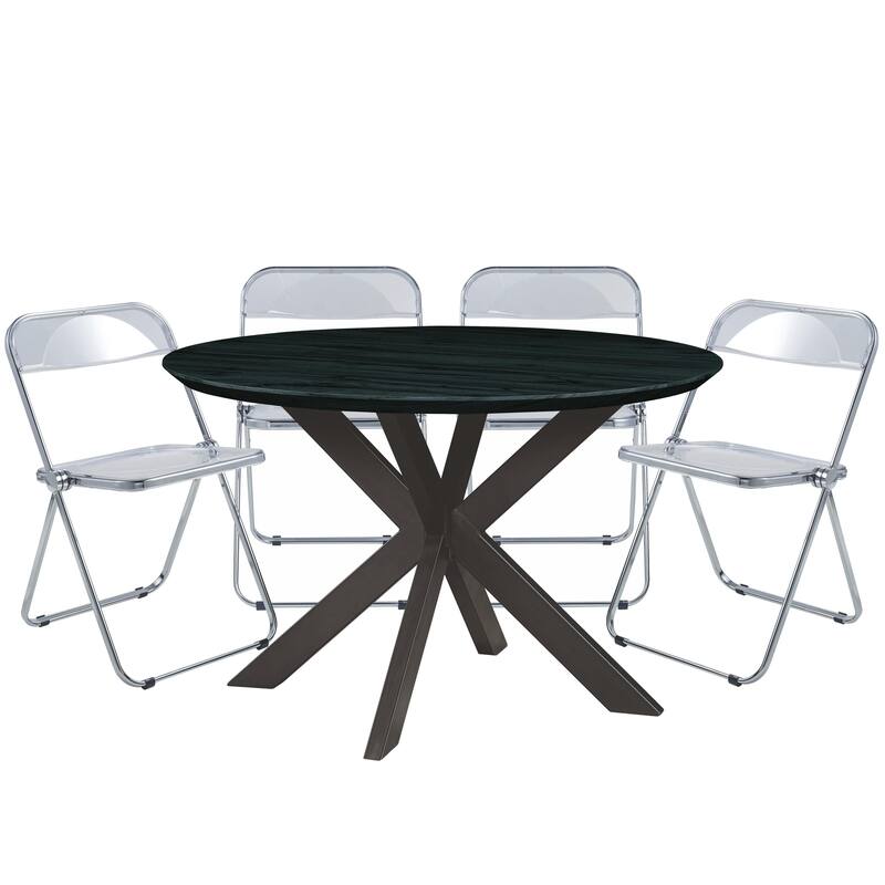 5-Piece Dining Set with Folding Chairs and Round Dining Table Lawrence Collection by LeisureMod - Clear