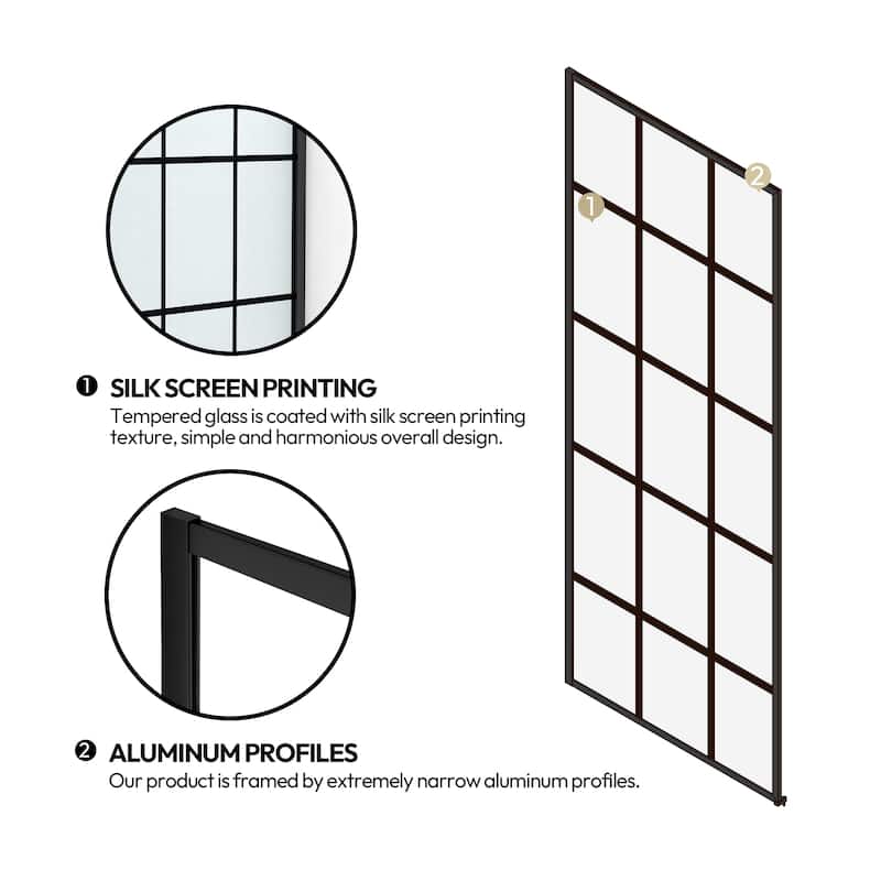 Puente Fixed Single Glass Panel Framed Shower Door - 34" W x 78" H