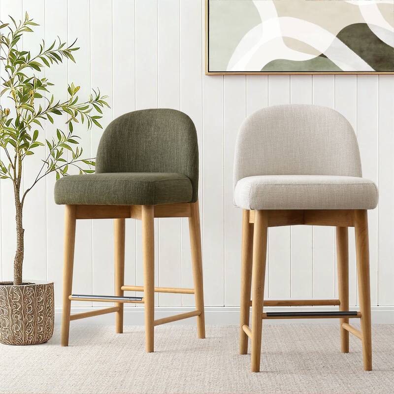 25.5" Seat Height Upholstered Counter Stool With Solid Wood Legs (Set of 4)