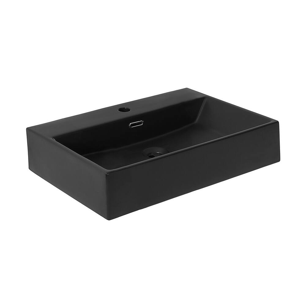 Reims 24" Rectangle Wall-Mount Bathroom Sink In Matte Black - 23.65" x 16.75" 5.65"