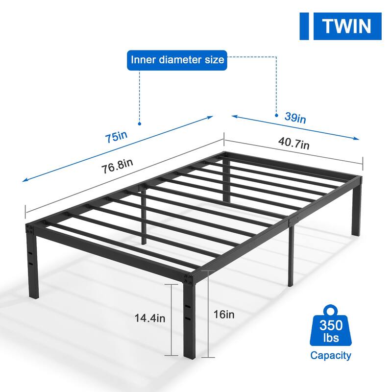 Black Metal Platform Bed Frame, 14.2-inch/16-inch/18-inch platform Bed Frame, 12 Options