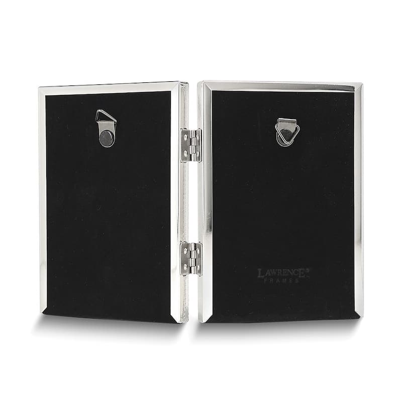 Curata Silver-Tone Portrait Hinged Polished Beaded 3x5 Double Photo Frame