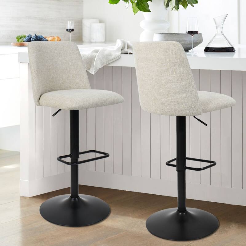 Upholstered Adjustable Height Swivel Bar Stool with Back Set of 2 - Beige