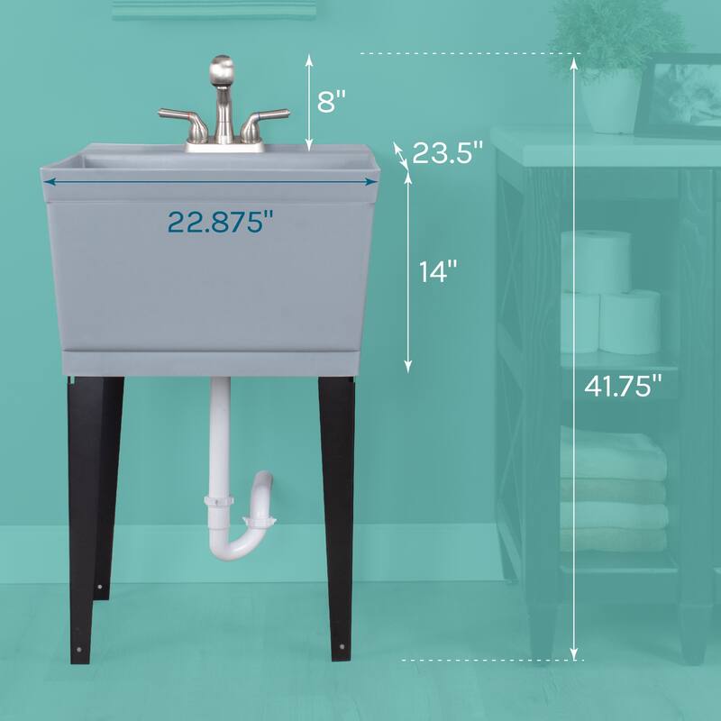 TEHILA 19-Gallon Utility Sink Laundry Tub with Stainless Finish Pull-Out Faucet