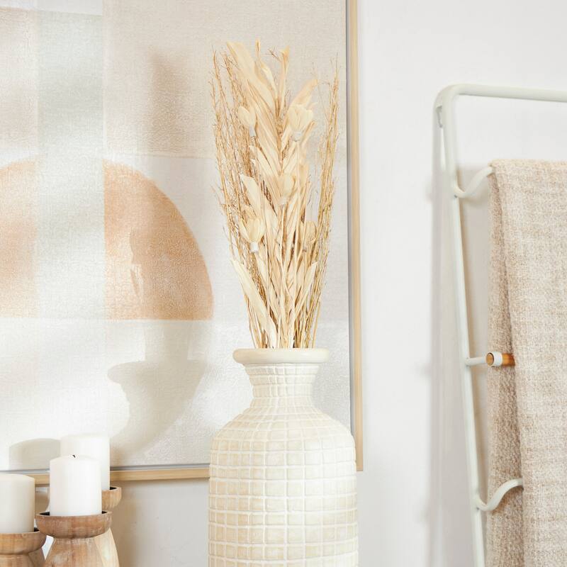 Cream Dried Plant Handmade Tall Floral Bouquet Palm Leaf Home Decor Natural Foliage with Branches - Cream/Chocolate