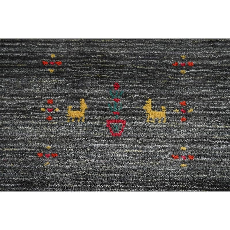 Green Gabbeh Square Area Rug Handmade Wool Carpet - 9'11"x 9'10"