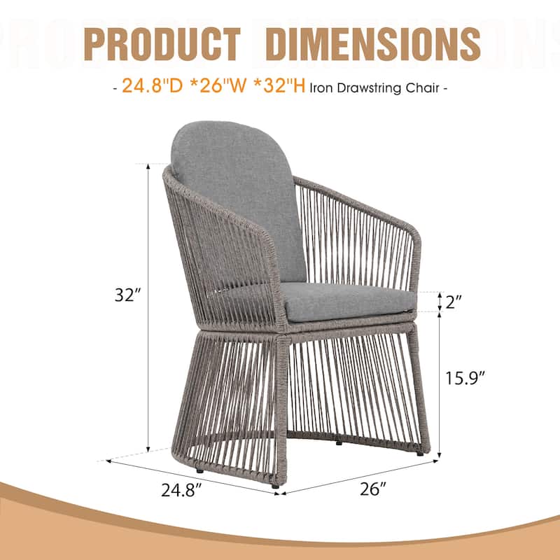 Outdoor 2-piece Steel Dining Chair with Cushion