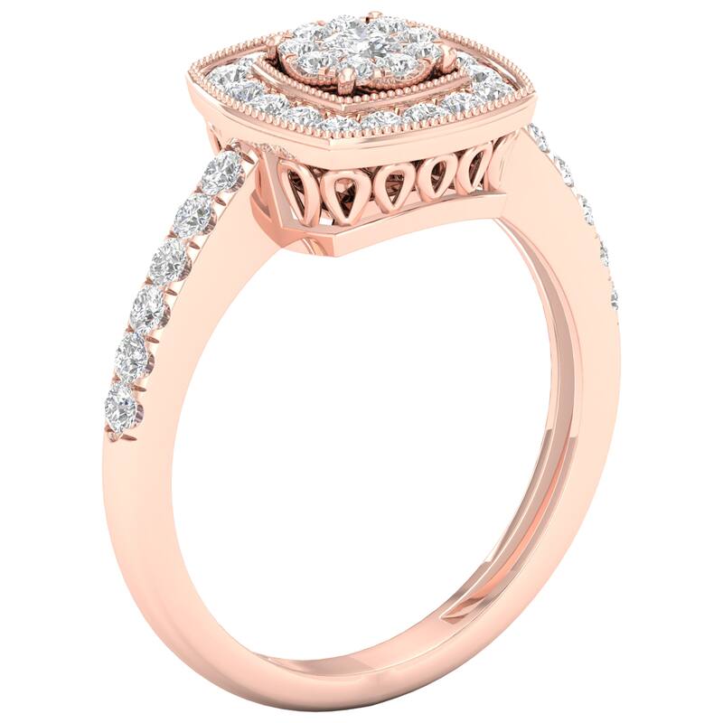 1/2ct TDW Diamond Cluster Halo Engagement Ring in 10k Gold for Women