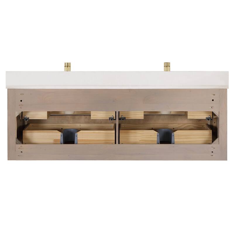 Cristo Floating Bath Vanity with White Quartz Stone Top without Mirror