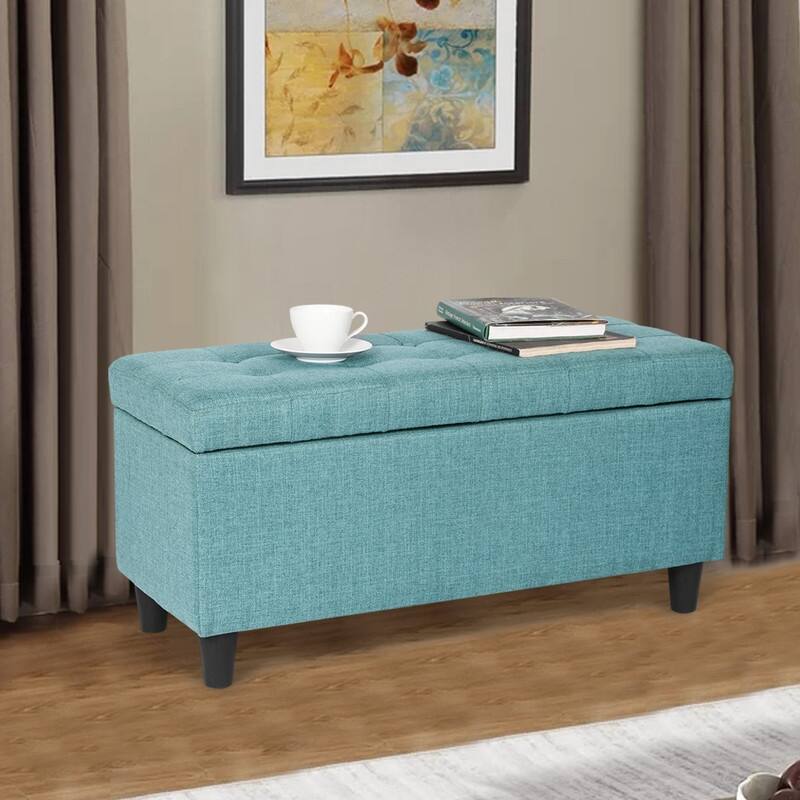Adeco Storage Ottoman Bed Bench Fabric Tufted Upholstered Foot Stool
