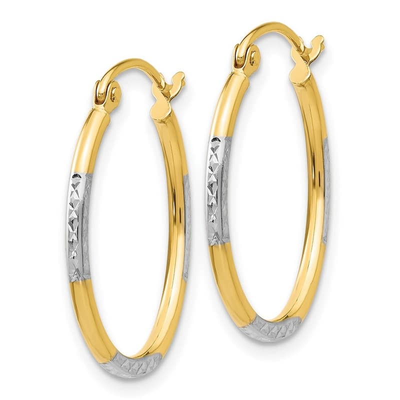 Curata 14k Yellow Gold 21x1.5mm Rhodium Sparkle Cut Oval Hoop Earrings