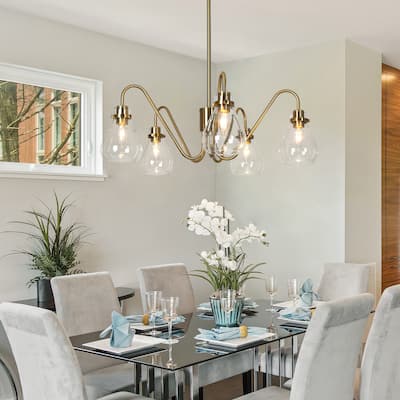 Nalia Modern Electroplated Brass Gold 5-light Wagon Wheel Chandelier - D 26" x H 65''