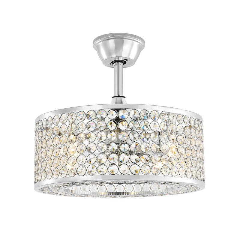 GetLedel 18-in Modern Crystal Caged Ceiling Fan Fandelier with Remote and Light Kit