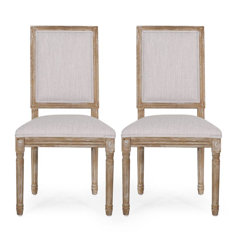 [Set of 2]Dining Chairs -Elegant Backrest & Upholstered Seats with Fluted Legs -Rustic Weathered Finish -Rubberwood Frame