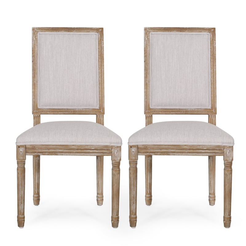 French Country Dining Chairs Set of 2 - Upholstered Fabric Seats with Cane Back & Rubberwood Legs