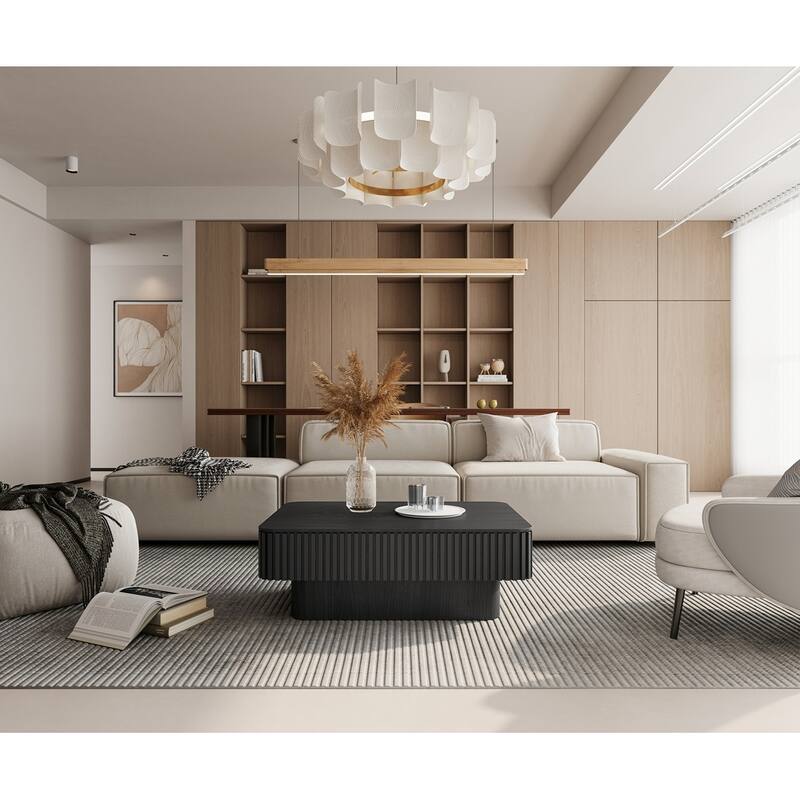 Storage Modern Coffee Table 38.6'' Fluted Lift-top Tea Coffee Table