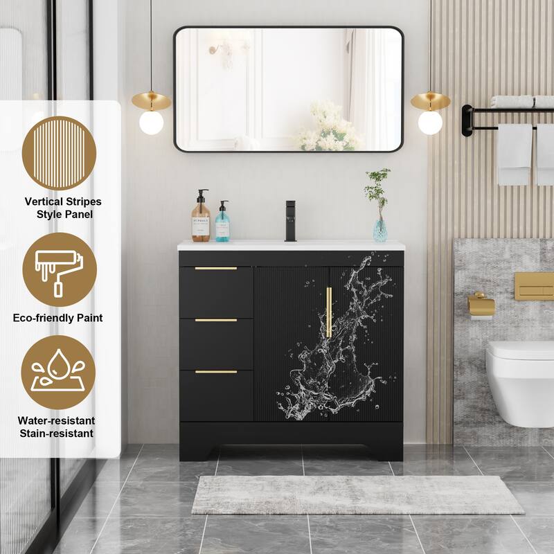 Vertical Stripes Bathroom Vanity Set with Sink Top & Faucet