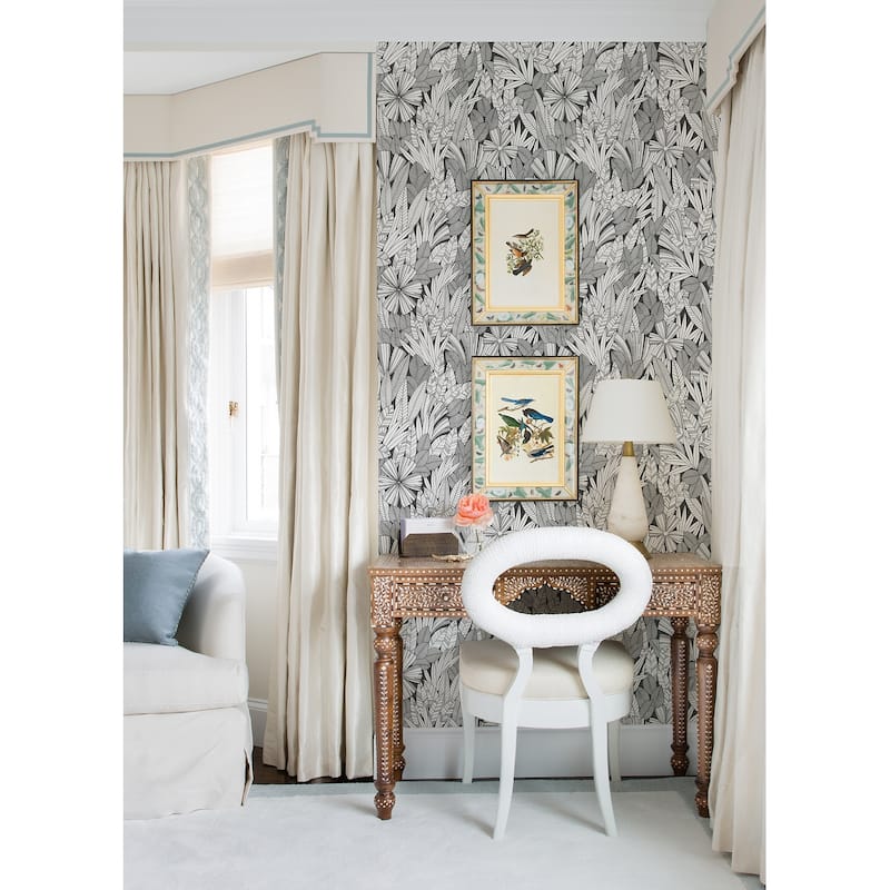 A-Street Prints Bannon Black Leaves Wallpaper