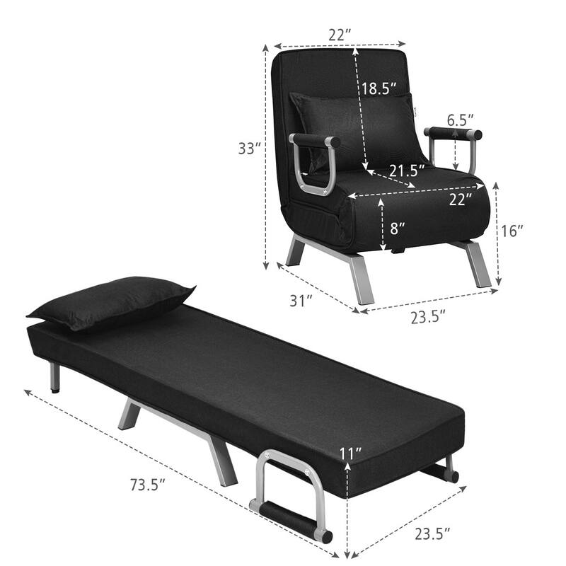 Folding 5 Position Convertible Sleeper Bed Armchair Lounge Couch with Pillow