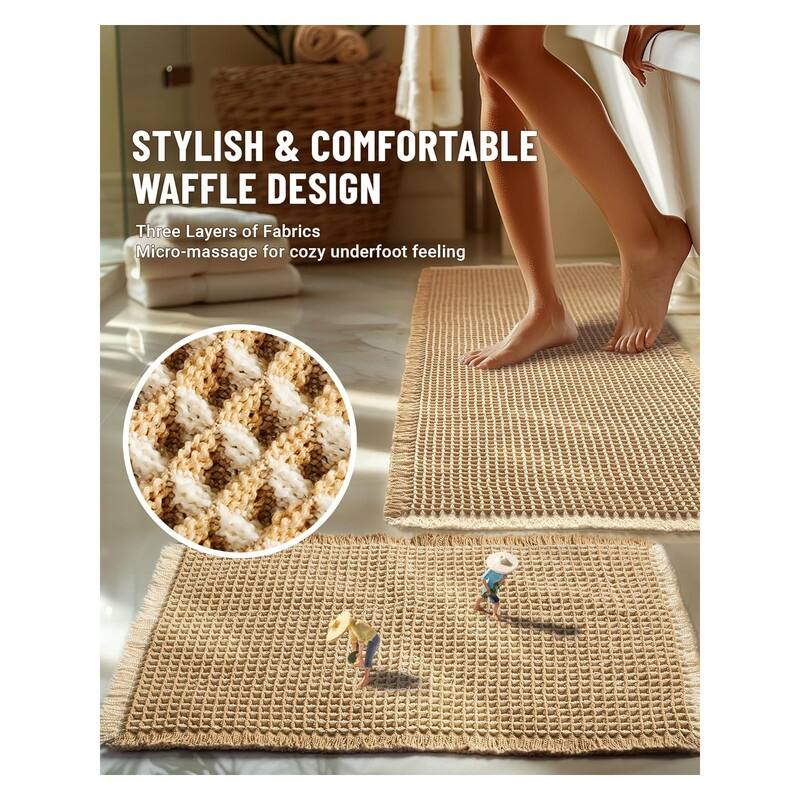 Large Waffle Bath Mat Set, Non Slip Bathroom Mat Set
