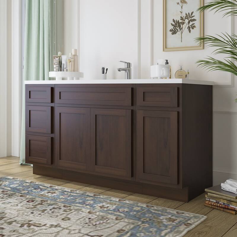 Vanity Art 66" Oak Freestanding Bathroom Vanity Cabinet without Top
