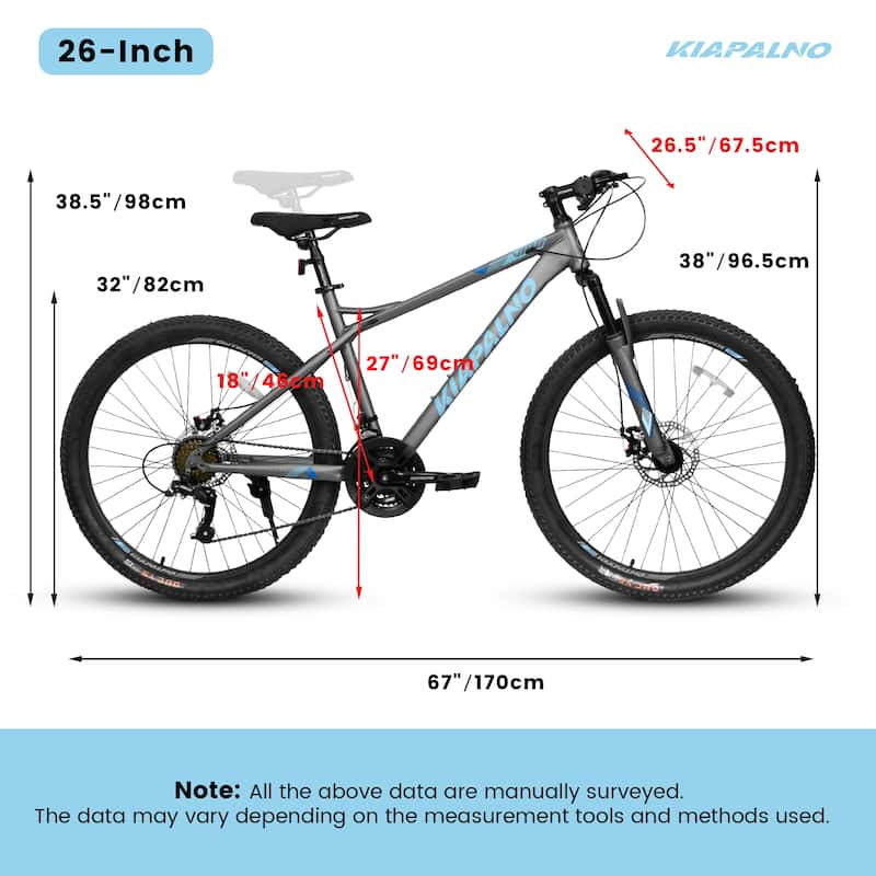 Mountain Bike - High Carbon Steel Frame, Mechanical Disc Brakes, 21-Speed, Unisex Adult/Teen - 26