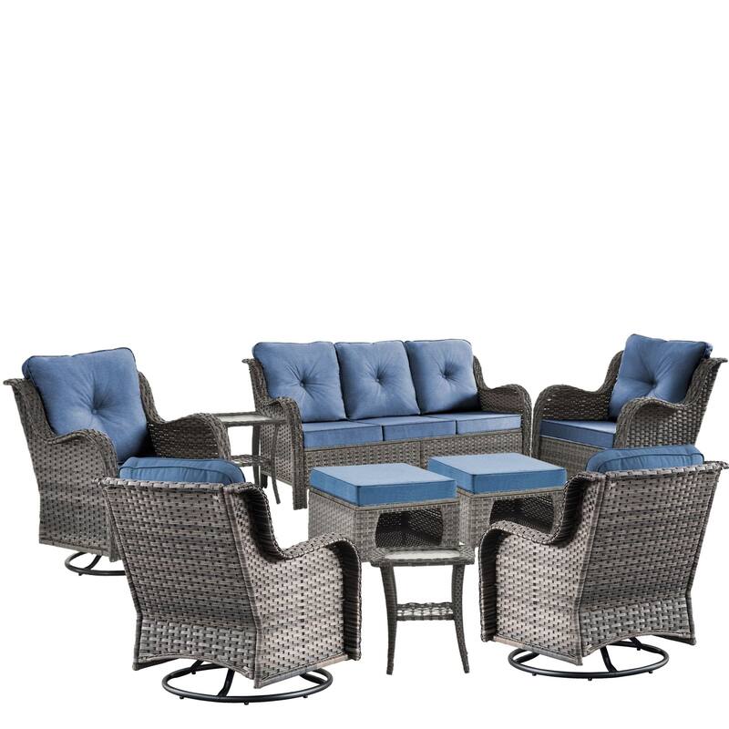 Gray Wicker Rattan Outdoor Patio Furniture Set Swivel Chair with Cushion