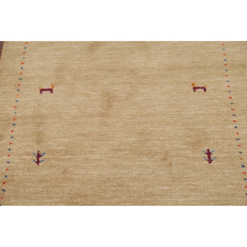Gabbeh Indian Accent Rug Hand-Knotted Oriental Beige Wool Carpet - 2'11"x 5'3"