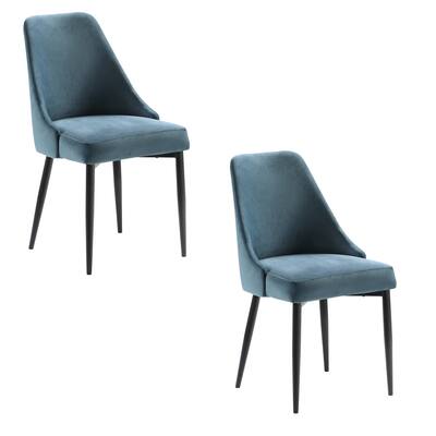 Black/Blue Velvet Upholstered Metal Frame Dining Chair, Set of 2, Sturdy Dining Chair for Dining Rooms - 17.5