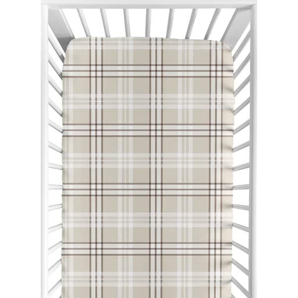 slide 2 of 6, Sweet Jojo Designs Taupe Plaid Boy, Girl Gender Neutral Fitted Crib Sheet - Brown Tan Checkered Tartan for Teddy Bear Collection