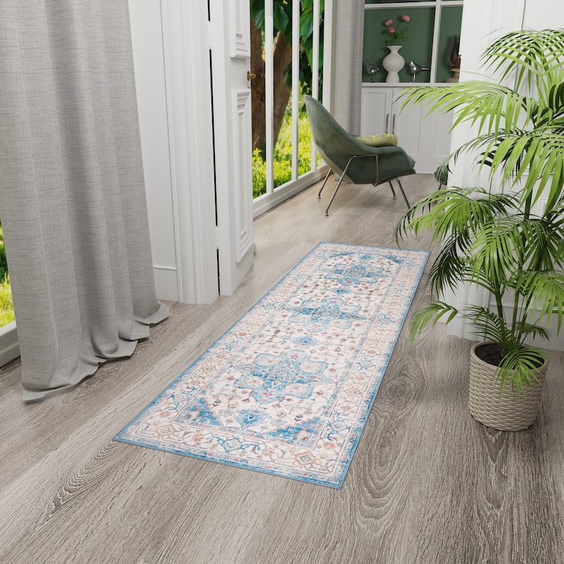 Licensed HGTV Everyday Chic Soft Flannel Zero Pile Printed Non-Slip Washable Indoor Area Rug - Zahra Blue - 2'2"x6'