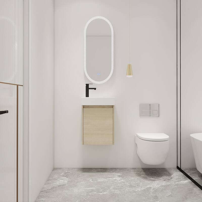 Malwee 16"/18" Floating Bathroom Vanity, Mini Wall Mounted Bathroom Vanity with Ceramic Sink and Soft Close Door