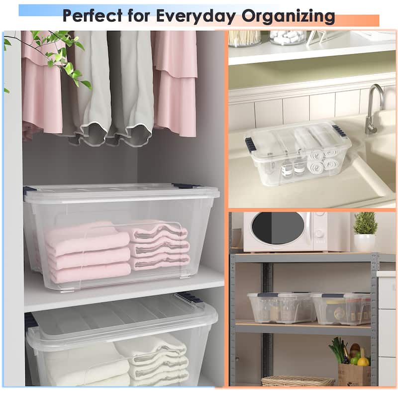 Costway 12 Pack Latch Stack Storage Box Tubs Bins Latches Handles - Transparent - 16.5'' X 11.0'' X 6.5''