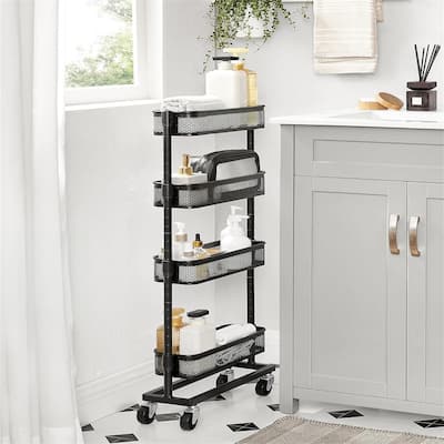 4 Tier Metal Rolling Cart with Wheels - 15.9"D x 5.3"W x 35.7"H
