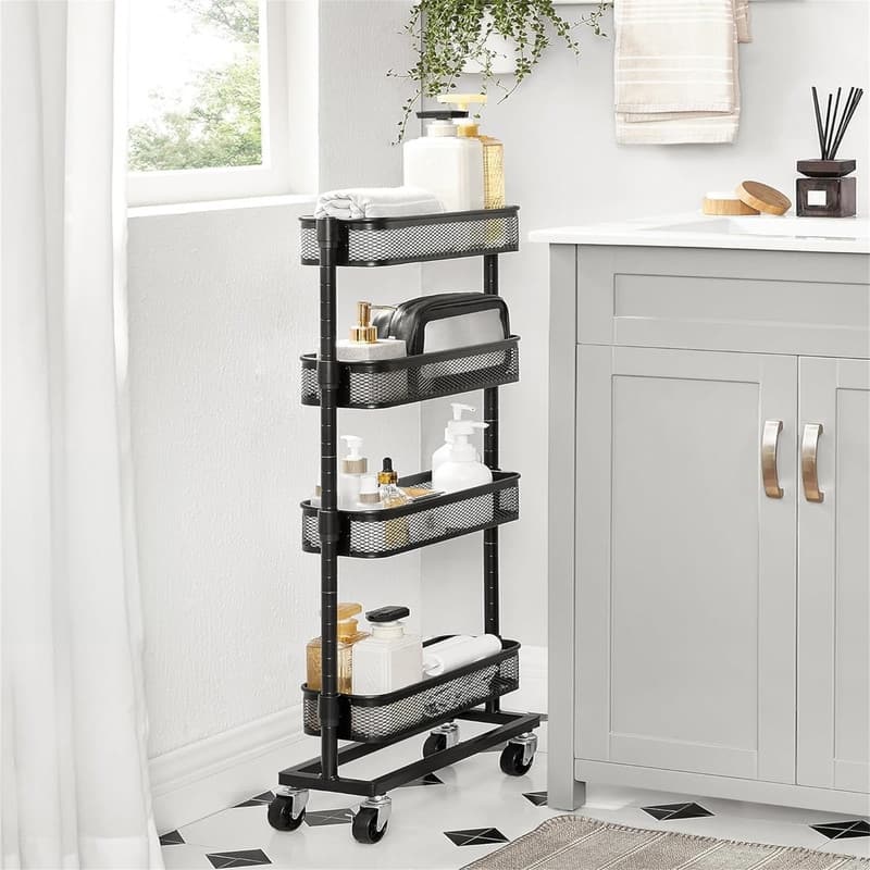 4 Tier Metal Rolling Cart with Wheels - 15.9"D x 5.3"W x 35.7"H