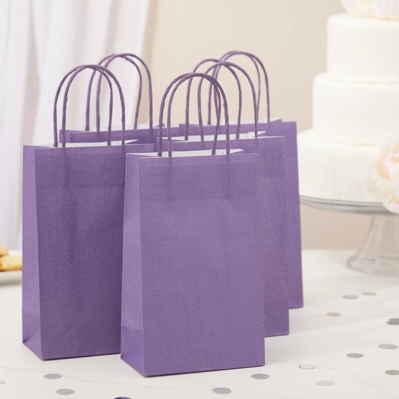 Blue Panda 25 Pack Small Gift Bags with Handles for Gifts, Paper Bag, Purple, 9 x 5.5 x 3"