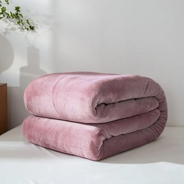 Super Soft Warm Flannel Fleece Plush Microfiber Bed Throw Blanket - Queen - Rose Pink