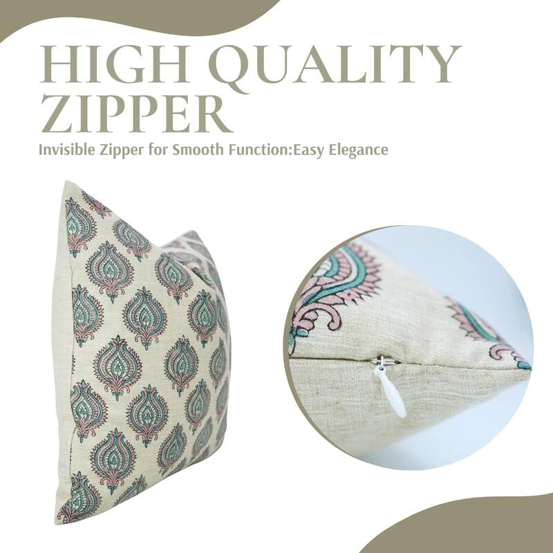 Fabdivine Block Print 24x24 Inch Handmade Floral Cushion Cover, Uday