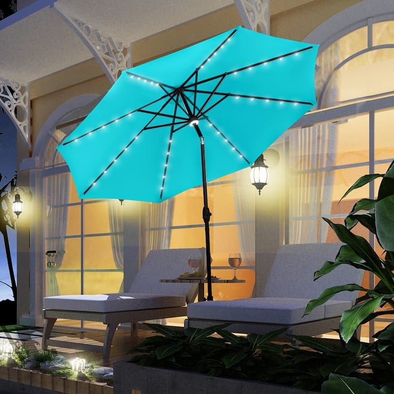 Ainfox 10ft Patio Umbrella with Lights Outdoor Solar Umbrella - Blue