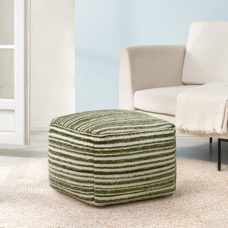 Jani 22-inch Ottoman Pouf - Handcrafted Handmade Round Ottoman for Seating, Footrest, Home Decor for Living Room, Bedroom - Green