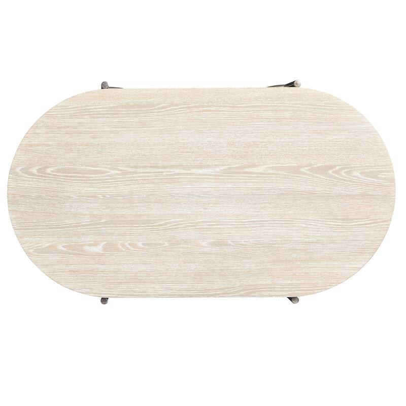 Magnussen Home Jennings Edgecomb Grey and Weathered Antique Nickel Oval Cocktail Table with 2 Ottomans - 52''W x 30''D x 18''H
