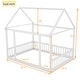 preview thumbnail 3 of 25, Full Size Floor Kids Bed with House Roof Frame and Guardrails, White