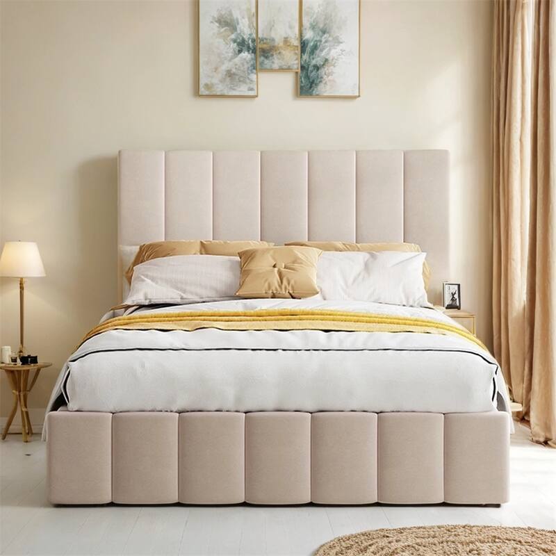 Full size Upholstered Platform bed with a Hydraulic Storage System