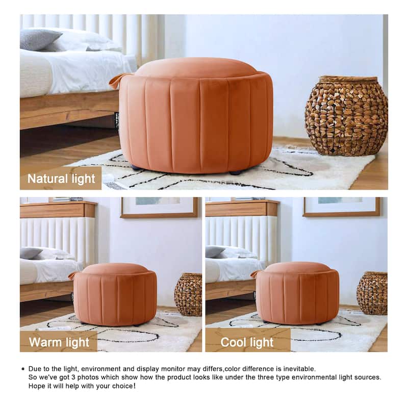 29" Modern Velvet Round Storage Ottoman