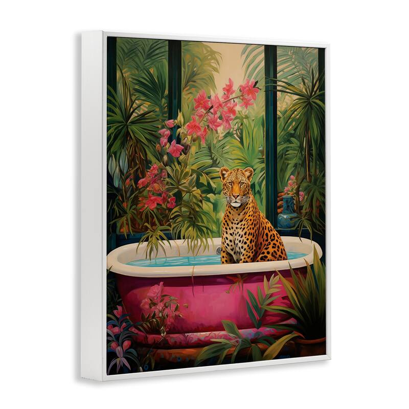 Stupell Leopard in Lush Tropical Bath Framed Giclee Art Design By Heidi Kuntz