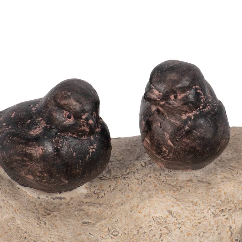 Sagebrook Home 12-inch White/Brown Sleeping Kitty With Birds - Polyresin and Metal Garden Statuary for Decor