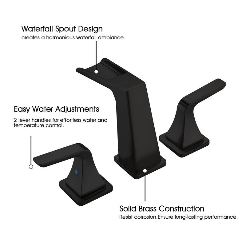 PROOX 8" Widespread Double Handles Bathroom Waterfall Basin Faucet w/ Drain Assembly