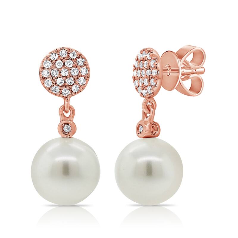 Joelle Collection Pearl & Diamond Dangle Earrings 14K Gold